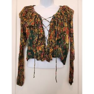 VTG 90s Y2K Papillon Whimsigoth Piratecore Floral Lace Up Ruffle Fairy Grunge M